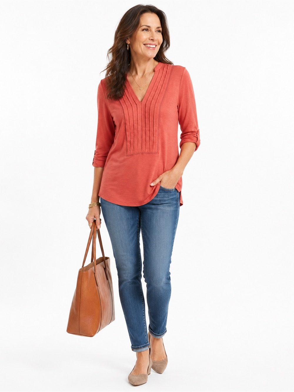 Anthropologie DOLAN Left Coast Bryn Tab Sleeve Top Salmon Sz M